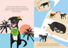 Rescuing Rumba" by Schiffer Publishing, Ltd. is an illustrated storybook featuring a smiling black dog with a flower by her ear. Follow Rumba as she searches for food, rests, and plays with friends on the beach, shown alongside palm trees and a map.