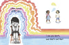 A child sits alone among colorful, wavy lines, looking overwhelmed, while two others talk nearby. Inspired by Schiffer Publishing, Ltd.'s "I Am Odd, I Am New," text reads: I hear noises in the air. I see you don’t, and that’s not fair!.