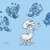 In Schiffer Publishing, Ltd.’s Space Aliens 1-2-3, a robot and boy greet a white space alien and four fluttery blue aliens. The number 4 and “FOUR fluttery blue aliens” appear on a light blue background in this playful counting book.