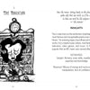 A black-and-white illustration depicts a sad figure under a large clock with a raven, surrounded by books, a cup, tarot cards, and candles. At right, text discusses The Magician card from The Poe Tarot by Schiffer Publishing, Ltd. and Edgar Allan Poe.