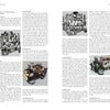 Two pages from The Mercedes-Benz G-Class by Schiffer Publishing, Ltd. feature text, engine diagrams, three black-and-white technical drawings, and a color photo showing all-wheel-drive engine components and assemblies.