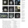 A page from Schiffer Publishing, Ltd.’s "The Mercedes-Benz G-Class" shows nine rim and tire photos, a chart of specifications, and text highlighting options and technical details.