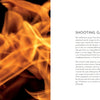 Abstract orange and yellow flames fill the left side of the image. On the right, a white background displays “Loaded” by Schiffer Publishing, Ltd., with black text examining themes of firearms in contemporary art.