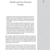A page from "Balancing Act" by Schiffer Publishing, Ltd. titled “Health and Your Personal Energy” (page 1) discusses how body, mind, and spirit contribute to well-being, using a motor maintenance analogy to explain personal energy.