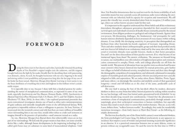 A two-page spread from "Mysterious Messages from Beyond" by Schiffer Publishing, Ltd. The left page features a drop cap and text; the right continues in two justified columns, subtly referencing phantom calls and mysterious communications. No images included.