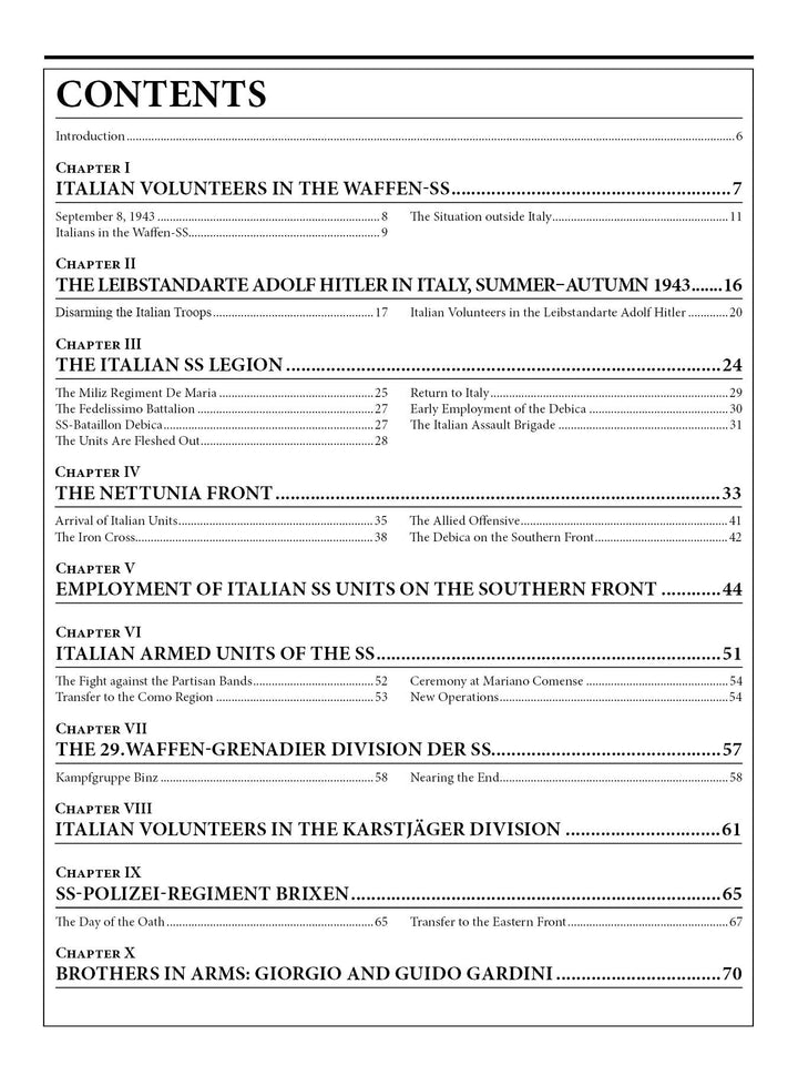 The 29th Waffen-SS Grenadier Division table of contents