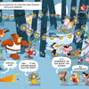A snowy graphic novel for kids, The Forest Robot by Schiffer Publishing, Ltd. features a festive forest where animals celebrate under lights—a yellow cat shields stones, others sing and dance, and a helpful robot joins the fun. Inspired by the Bitmax & Co. series.