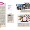 A vibrant page from "Creative Flow" by Schiffer Publishing, Ltd. highlights creativity tips, shows hands cutting paper, displays chalk art houses and DIY items like a funnel and horn, with hashtags along the right side.