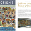 On the left, a vibrant mural from ceramic artist Guillermo (Bill) Wagner Granizo fills the page; on the right, Schiffer Publishing, Ltd.'s Cuerda Seca introduces Granizo with photos of him painting and a wide shot of his completed mural.