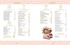 Flower Delights by Schiffer Publishing, Ltd. features table of contents pages with a pink floral background, gold text, and floral icons. Sections include Flower Facts, Inspiration, Knowledge, Stories, Treats, and More Info.