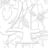 A bold number 4 is centered on a white background with subtle gray floral and leaf designs, ideal for customizing as party décor or pairing with Schiffer Publishing's Paint-Your-Own Watercolor Garland.