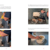 Four photos from Schiffer Publishing, Ltd.'s *Pâte de Verre* show hands casting glass art: pouring liquid, removing the mold from the chamber, taking off the shell, and revealing the piece, all with text instructions for each step.