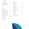 Table of contents page with black text and page numbers, plus geometric blue, teal, and green shapes—ideal for beginner Punch Needle guides from Schiffer Publishing, Ltd. on a white background.