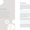 The open pages of "Wellness for Makers" from Schiffer Publishing, Ltd. feature abstract white circles on a pale background, sharing a Movement Break foot posture tip for artists and advice on Pain and Burnout with blue-accented quotes.