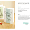 Three handmade greeting cards from "Whimsical Wire" by Schiffer Publishing, Ltd. feature wire art—a bird, a luck lightbulb, and another bird—beside colored pencils. A step-by-step beginner DIY tutorial is displayed on the right.