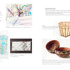 Weaving with Strips by Schiffer Publishing, Ltd. features a two-page spread on techniques such as hanging art with found objects, strip weaving, basket reinforcement, and mixed media, plus photos of woven works, maps, lace, baskets, and labeled descriptions.