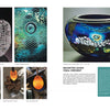 A collage features a textured clear vase, blue-green speckled glass art, an iridescent floral bowl, and photos of artist Josh Simpson shaping molten glass. Text highlights "INHABITED VASES: 1980s–PRESENT." Published by Schiffer Publishing, Ltd.