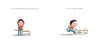 A boy stands with arms crossed as a cat rubs against him; on the right, he chases the cat. Text above: But what Mom will never, ever say, not in a million years—from "All the Things Mom Will Never Say" by Schiffer Publishing, Ltd.