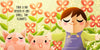 A smiling child, eyes closed, stands with two happy pigs among large pink flowers and green stems. Text reads: “Take a big breath in and smell the flowers.” "Huff and Puff" is a cheerful board book from Schiffer Publishing, Ltd. encouraging mindful breathing.