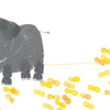 In Lili's Just Like Me! from Schiffer Publishing, Ltd., a grey elephant and a small mouse are surrounded by yellow peanuts, with the mouse holding some. The text says, “She likes peanuts. Just like me.”.