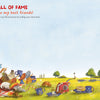 In "The Grumbletroll Meet My Friends Activity Book" by Schiffer Publishing, Ltd., a blue furry creature and four animals picnic on the grass under a blue sky—perfect for friendship-themed fun, with space on the right to write names.