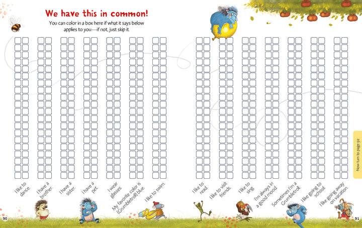 The Grumbletroll Meet My Friends Activity Book by Schiffer Publishing, Ltd. offers a colorful worksheet with playful animal illustrations, checkboxes, and fun statements to help kids build social skills and discover what they have in common.