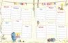The Grumbletroll Meet My Friends Activity Book by Schiffer Publishing, Ltd. features a colorful birthday calendar with blank monthly lists, playful ribbons, a blue creature with a cake, gifts, a mouse, and fun decorations—ideal for activity book fans.