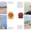 Four photos of AV-8B Harrier II jets on display, with pilots and crew nearby and US Marine Corps squadron logos featured. A close-up reveals a tail marked “WL 25” and "MARINES." From Schiffer Publishing, Ltd.