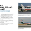 A book spread from Schiffer Publishing, Ltd.'s Boeing 707 features CHAPTER 5: THE CIVILIAN 707 AND 720 VARIANTS with two vintage color photos of TWA and American Airlines jets, plus text on the Legends of Flight in aviation history.
