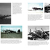 A two-page spread on the Heinkel He 111 from Schiffer Publishing, Ltd. showcases black-and-white photos of the WWII Luftwaffe bomber in flight and on the ground, accompanied by descriptive text and historical context.