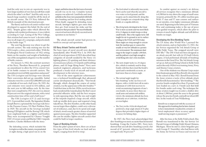 A two-page spread from "US Attack Aviation" by Schiffer Publishing, Ltd. features dense text in three columns per page with section headings and bullet points, discussing US military attack aviation and American attack aircraft history.