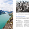 Left page: A turquoise river flows through rocky mountains—an ideal hidden getaway. Right page: Reindeer antlers, a map, and info on Jotunheimen National Park from "Secret Places" by Schiffer Publishing, Ltd.
