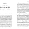 An open book, Clear Spirit by Schiffer Publishing, Ltd., shows Chapter 1: Energetic Clutter Gutter. The left page reveals why homes may feel unwelcoming; the right discusses thoughts and how energy clearing restores harmony, in a two-column design.