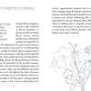 A botanical illustration of delicate grey flowers decorates the bottom left of a page from "Listening to Flowers" by Schiffer Publishing, Ltd., featuring information on Dr. Bach’s Emergency Formula, its uses, and dosage instructions.