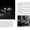 A black-and-white photo of a dimly lit parking lot with vintage cars and an illuminated sign graces "B.B. King: From Indianola to Icon" by Schiffer Publishing, Ltd.; two smaller photos show a man indoors, with text filling the bottom pages.