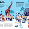 A vibrant illustration of animals and kids holding "Evolutions" signs, with text on adaptation and natural selection—ideal for teaching evolution and life’s history. From Schiffer Publishing, Ltd.