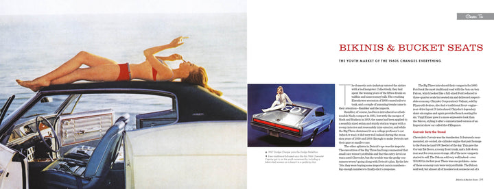 A woman in a bikini lounges on a classic convertible by the water. Next to her is "Glamour Road" by Schiffer Publishing, Ltd., which delves into youth culture and car enthusiasts' passion for postwar auto style and marketing.