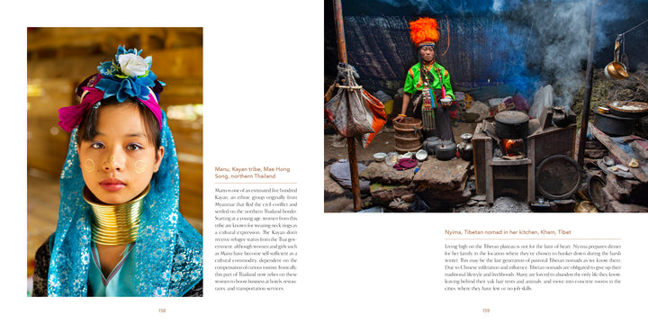 Grit and Grace by Schiffer Publishing, Ltd. features Alison Wright’s photography of empowered women, including a Kayan woman in traditional dress and another cooking in a rustic Tibetan kitchen.