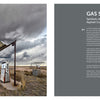On the left, three rusting gas pumps stand in a barren field under a dramatic sky—an evocative scene from Heribert Niehues's Lost Places by Schiffer Publishing, Ltd. On the right, a gray text panel titled Gas Stations: Symbols of American Asphalt Culture.
