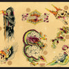 Original Tattoo Flash of John W. Harden by Schiffer Publishing, Ltd.: features hand-painted designs including a Grim Reaper with scythe, flaming animal skull, dragons, winged skull, mermaid, and "Harley Davidson Motor Cycles" logo—classic vintage inspiration.