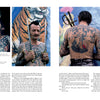 A magazine spread showcases tattooed men: the left and center feature a man with nautical tattoos and a sword in his mouth before a tiger mural; the right highlights a Stoney St. Clair-inspired ship—like "Stoney Knows How" by Schiffer Publishing, Ltd.
