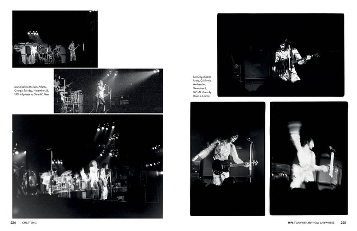 A collage of black-and-white photos from "The Who" by Schiffer Publishing, Ltd. features the English rock band on stage, highlighting Pete Townshend and others playing instruments under dramatic lighting with energetic, blurred action shots.