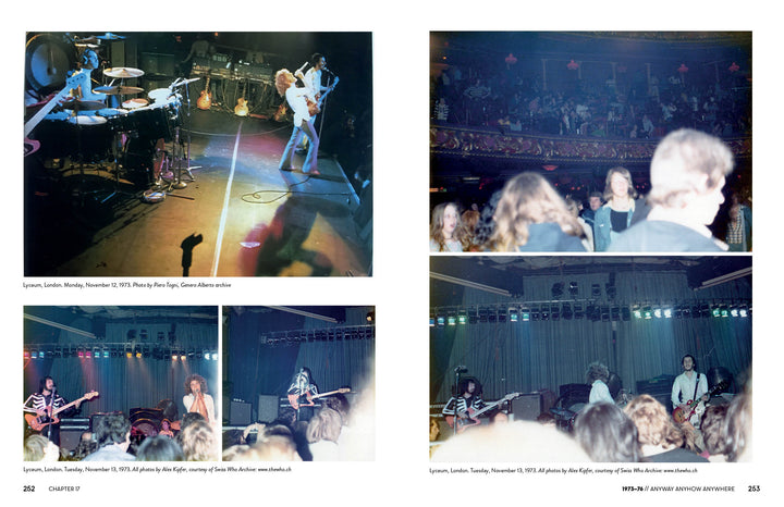 A four-photo collage captures The Who on stage before a live audience, featuring Pete Townshend and bandmates performing, with images from various crowd and performance angles. Product by Schiffer Publishing, Ltd.