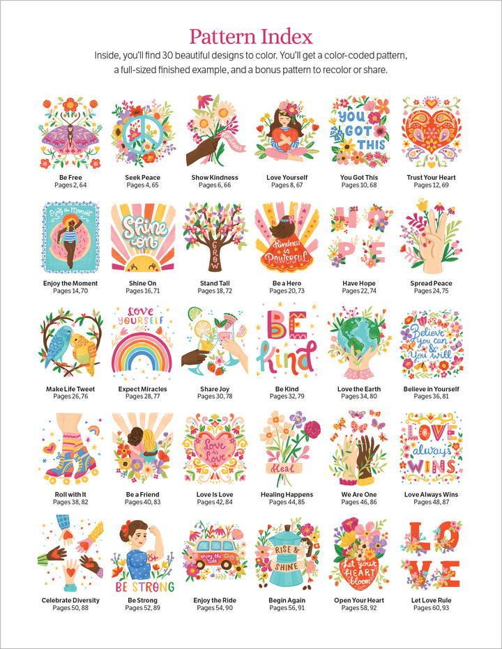The ColorMaps: Be Happy by Schiffer Publishing, Ltd. features 30 vibrant illustration thumbnails with uplifting messages, color-coded patterns, and page numbers—ideal for stress-free adult coloring.