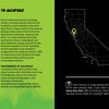 A two-page spread in Schiffer Publishing, Ltd.’s "Dark Tourism California" features info on Alcatraz night tours, a haunted California map marking Alcatraz, and travel tips for Alcatraz Cruises and Queen Anne Hotel on a dark backdrop.