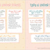 The Illustrated Enneagram by Schiffer Publishing, Ltd. features two pages comparing how Types 5 and 6 respond to stress, highlighting unhealthy traits, triggers, behaviors, and self-growth tips with pastel backgrounds and icons.