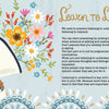 An illustrated hand with a megaphone and colorful flowers is beside blue patterns framing text titled “How to Be Happy” from Schiffer Publishing, Ltd., which explores how kindness and deep listening nurture real understanding.