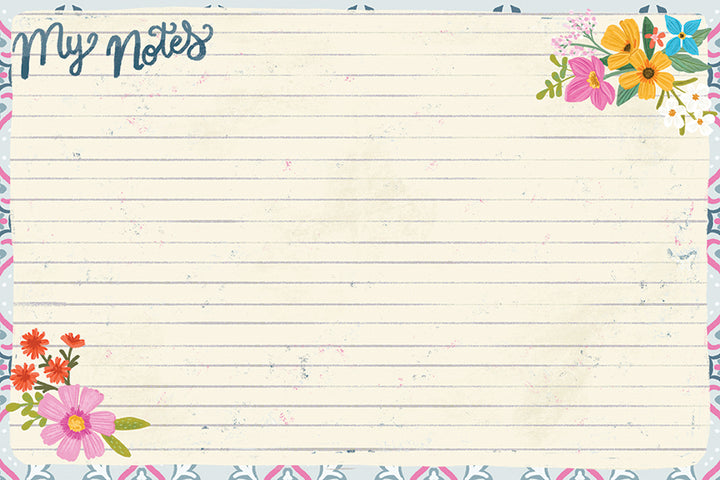 Lined notecard featuring “My Notes” at the top left, floral border and corners—ideal for jotting down acts of kindness or uplifting notes from "How to Be Happy" by Schiffer Publishing, Ltd. to inspire positivity.