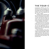 Close-up of a vintage Porsche engine part labeled Made in Germany, alongside a complex engine on black—featuring rare cars at the Saratoga Automobile Museum. From "Air & Water" by Schiffer Publishing, Ltd., with details about the Four-Cam engine.
