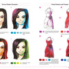 Discover step-by-step instructions for drawing manga faces and red dresses with colorful hair and shadows in "How to Render Attractive Characters with COPIC Markers" by Schiffer Publishing, Ltd., using color labels to master shadow depth and effects.
